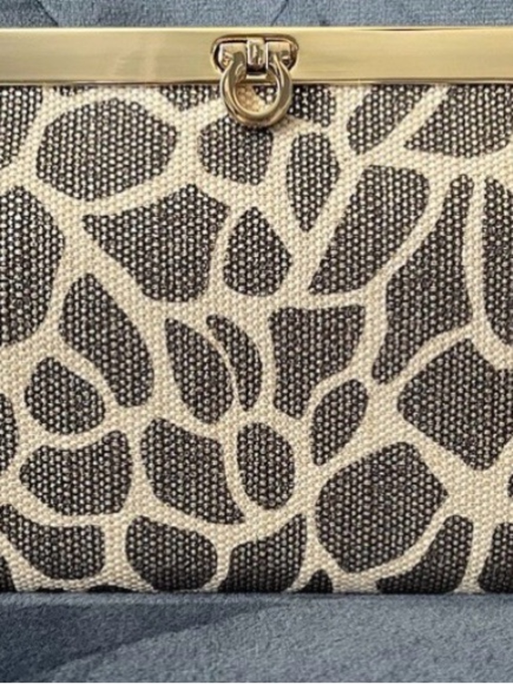 Kate Landry Black and Cream Patterned Frame Clutch